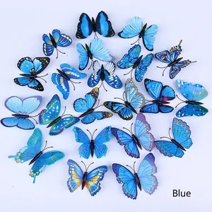 Set di 20 farfalle 3D blu decorative per pareti in vari motivi e dimensioni diverse