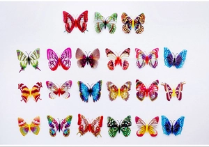 Detailed arrangement of 21 colorful 3D luminous butterfly wall stickers for home decor