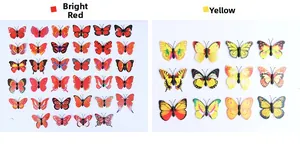 Detailed view of 3D simulation butterfly hair clips in vibrant red and yellow assortments