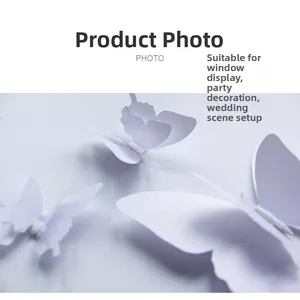Macro detail of white 3D double-layer butterfly wall stickers for wedding party decor