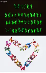 Glow in the dark 3D butterfly wall stickers in heart shape with luminous effect