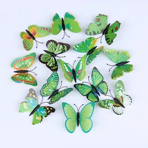 Set di 12 farfalle 3D verdi adesive da parete con motivi realistici e calamite