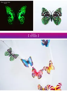 Glow-in-the-dark 3D butterfly wall stickers showing luminous effect in darkness