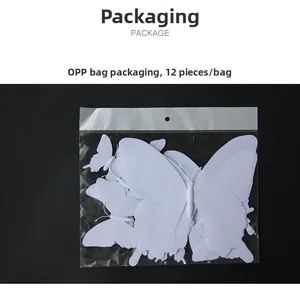 Package of 12 pieces 3D white PVC butterfly wall stickers in clear OPP bag packaging