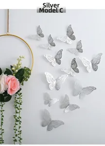 Macro view of Style C Silver 3D hollow butterflies with detailed laser cut textures