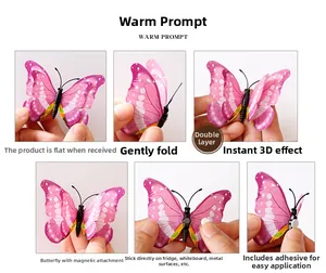 Installation guide for 3D magnetic double-layer pink butterfly wall stickers with adhesive