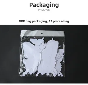Detail of 12pcs double-layer 3D white butterfly wall stickers in transparent OPP packaging