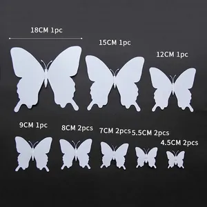 Set of 12 white 3D PVC butterflies in assorted sizes for wedding and wall decoration