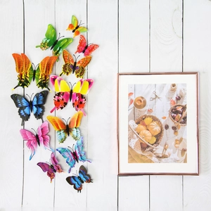 3D colorful butterfly wall stickers set with magnetic double wings on white wood background
