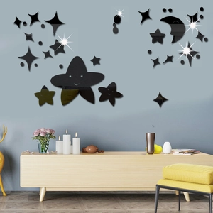 DIY acrylic mirror wall stickers with star and moon shapes for living room decor