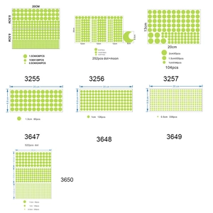 Detailed size chart for luminous glow in the dark stars and dots wall stickers