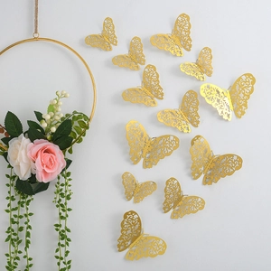 3D Hollow Metallic Butterfly Wall Stickers Removable Aesthetic Art Decals For Home Living Room Wedding Party Decorations