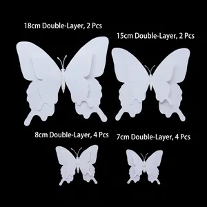 Set of 12 white 3D double-layer butterfly wall stickers in assorted sizes for home decor