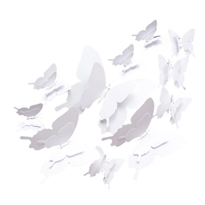 Set of 12 white 3D double-layer butterfly wall stickers in various sizes for home decor