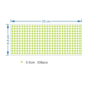 Detail showing 336 fluorescent dot stickers on a 20x8.8cm sheet with 0.5cm diameter dots