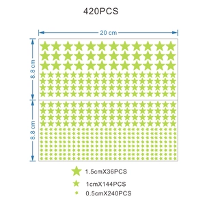 Detailed view of 420 fluorescent star wall stickers on sheets measuring 20cm x 8.8cm