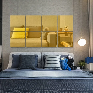 8-piece set of square gold acrylic mirror wall stickers for modern bedroom DIY home decor