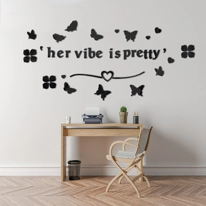 Detailed view of Her Vibe is Pretty 3D acrylic mirror wall stickers with butterflies