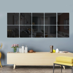 Modern square acrylic mirror wall stickers for DIY home decor in dark grey mirror finish