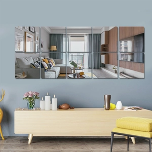 Set of 10 square acrylic mirror wall stickers arranged in a 2x5 matrix for home decor