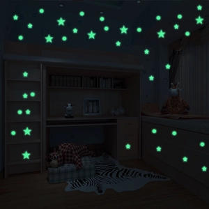 Luminous wall stickers with glowing green stars and dots for kids' bedroom decoration