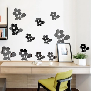 Set of sun flower acrylic mirror wall stickers in dark grey for home living room decor