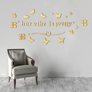 Detail of Her Vibe is Pretty 3D gold acrylic butterfly mirror wall stickers