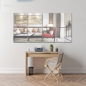 Detailed grid of 8 acrylic mirror wall stickers reflecting elegant interior decor