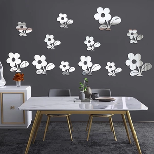 Sunflower Acrylic Mirror Wall Stickers Floral Wall Decals For Living Room Bedroom Bathroom Home Decoration Luxurious Wall Art
