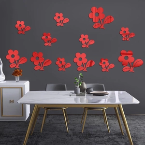 Close-up of red sunflower acrylic mirror wall stickers showing reflective surface detail
