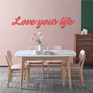 Stereo acrylic mirror wall decal with Love your life quote for home decor in coral red