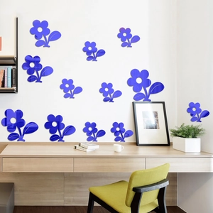 Macro detail of blue sunflower acrylic mirror wall stickers with reflective surface