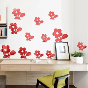 Red sunflower acrylic mirror wall stickers DIY floral decor for bedroom living room