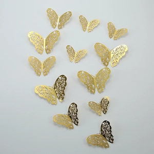 3D Hollow Butterfly Wall Stickers Metallic Laser Cut DIY Mural Decals For Living Room Wedding Party Paper Home Decoration