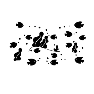 3D ocean theme wall stickers with black fish silhouettes and seaweed for home decoration