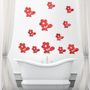 12Pcs Red Sunflower Mirror Wall Stickers in Acrylic for Living Room Decoration