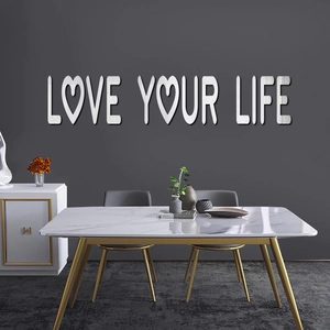Love Your Life 3D Acrylic Mirror Wall Sticker Heart English Letter Removable Waterproof DIY Decal For Home Living Room Bedroom Decor