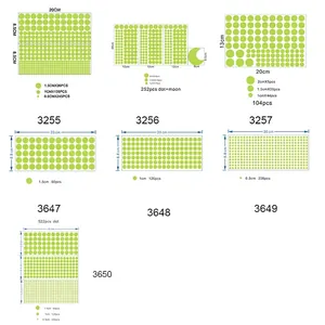 Glow in the dark wall stickers size chart with green dots and moon decals for home decor