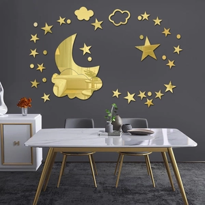 Pegatinas de pared de espejo de luna y estrellas doradas para decoración DIY