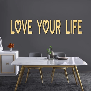 3D golden mirror wall sticker featuring Love Your Life quote for home dining room decor