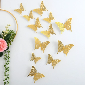 3D Hollow Butterfly Wall Stickers Metallic Texture Paper Art Decals For Home Living Room Bedroom Wedding Party Decoration