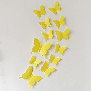 Lot de 12 stickers muraux papillon 3D jaunes en PVC pour décoration murale créative