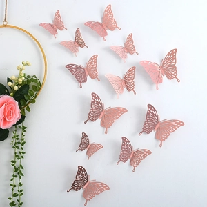 3D hollow butterfly wall stickers in rose gold for elegant home wall decoration