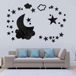 Pegatinas de espejo acrílico con luna creciente estrellas y nubes para decoración del hogar