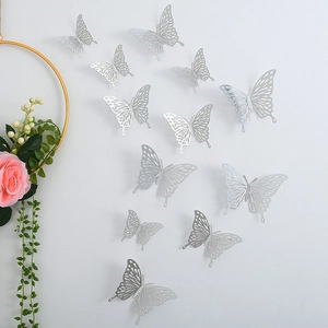 72-piece silver 3D butterfly wall stickers with hollow laser cut design for home wall decor