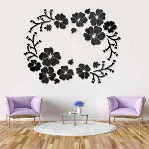 3D acrylic mirror wall stickers with hibiscus flower patterns for modern living room decor