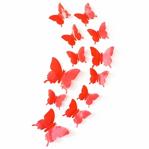 Lot de 12 stickers muraux papillons 3D rouge vif de tailles variées pour décoration DIY