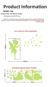 Dimensions du sticker fée lumineuse montrant la planche 30x18cm et la taille DIY 82x60cm