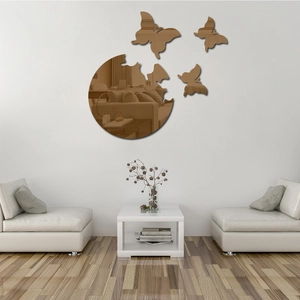 Brown acrylic mirror wall stickers with butterfly design in a modern living room