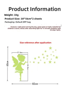 Dimensions du kit stickers muraux fée lumineuse et détails techniques du matériau PVC